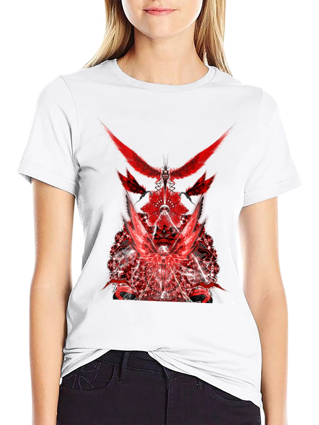 Red Graphic Print Black T-Shirt