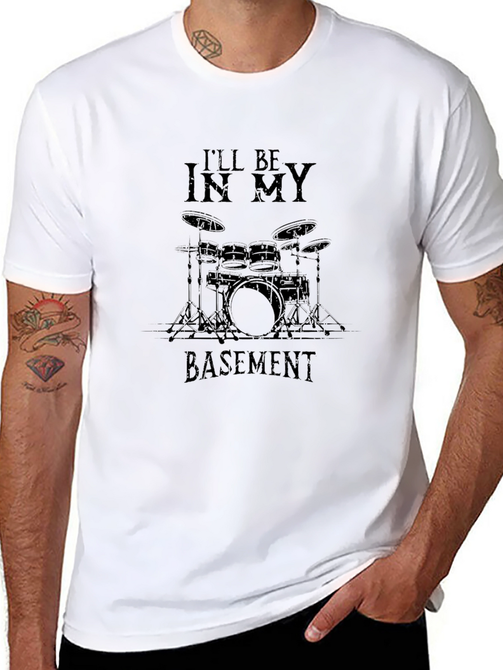 Ill Be In My Basement Drum Set Graphic T-Shirt