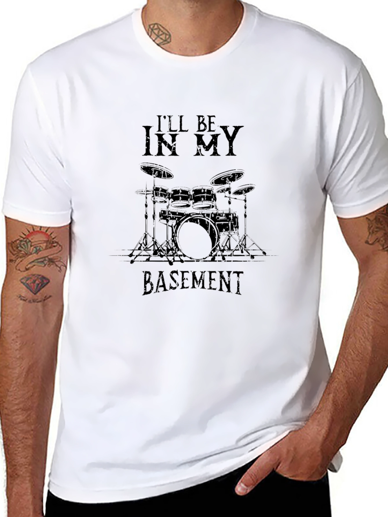 Ill Be In My Basement Drum Set Graphic T-Shirt