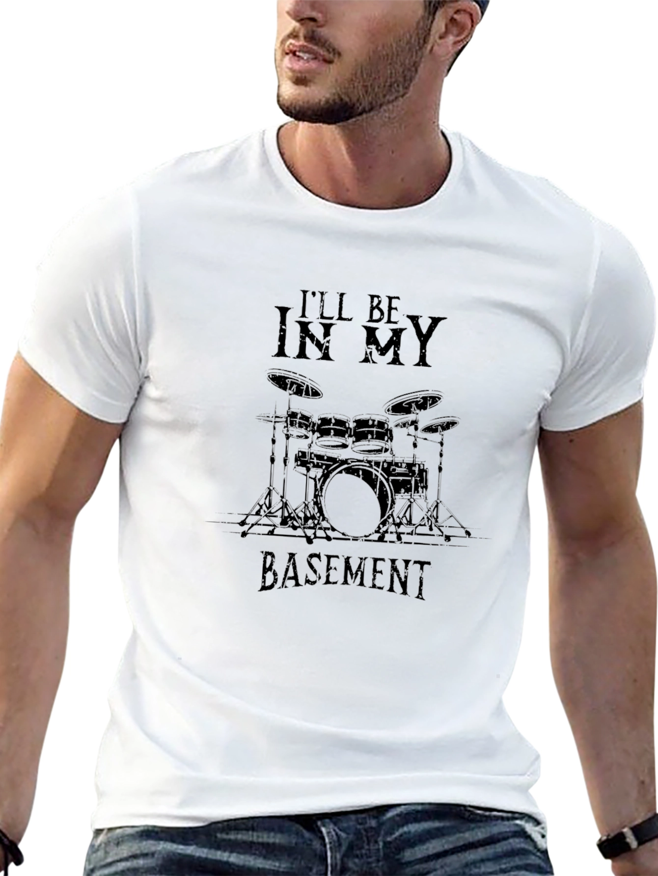 Ill Be In My Basement Drum Set Graphic T-Shirt