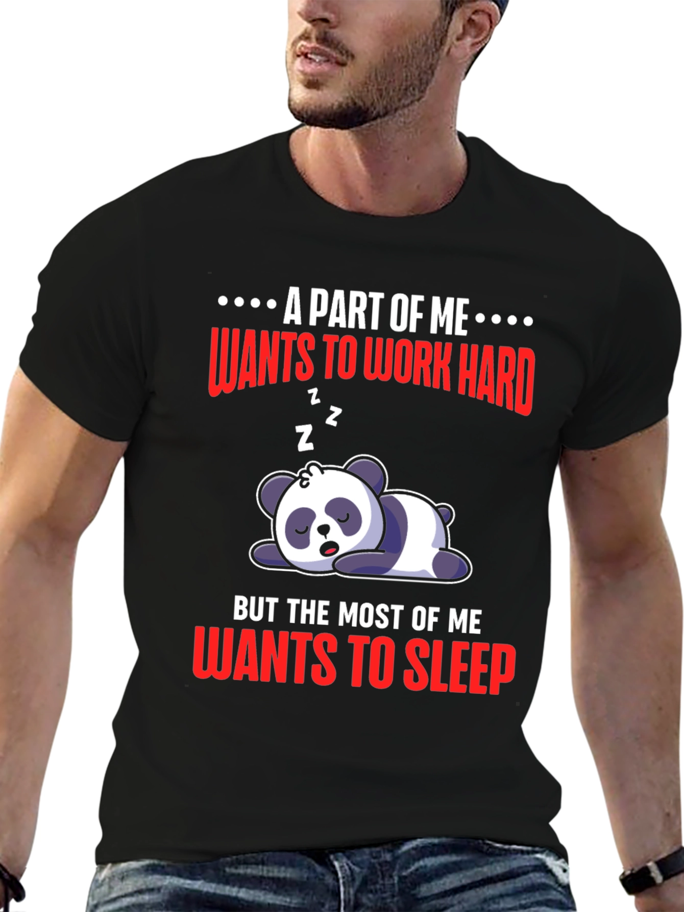 Lazy Panda T-Shirt: Work Hard or Sleep?
