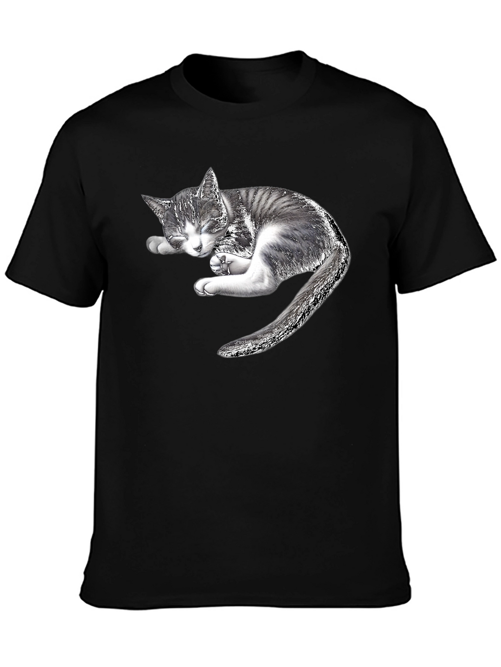 Sleeping Kitten Graphic Black T-Shirt