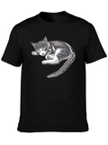 Sleeping Kitten Graphic Black T-Shirt