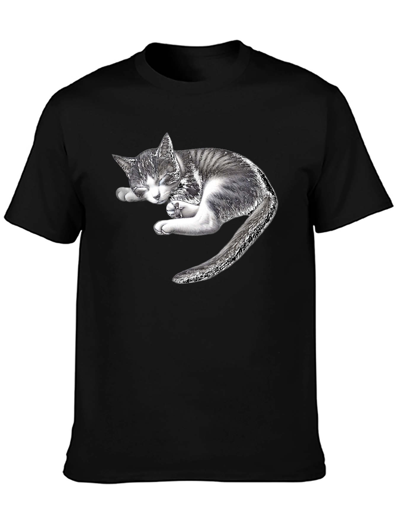 Sleeping Kitten Graphic Black T-Shirt