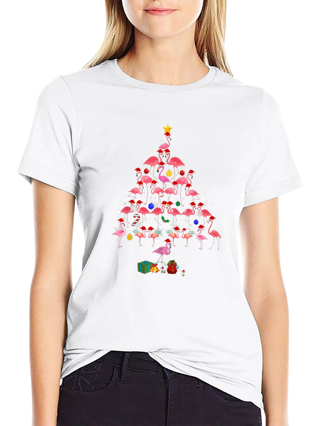 Flamingo Christmas Tree Graphic T-Shirt