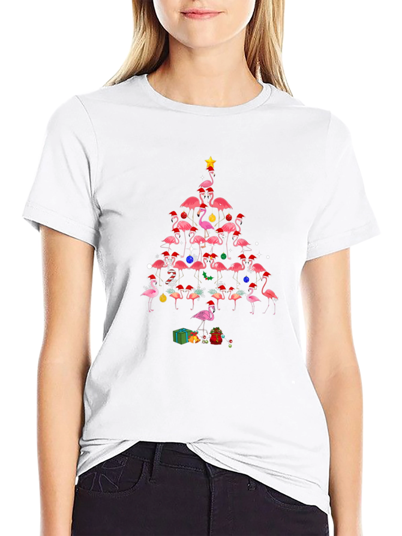 Flamingo Christmas Tree Graphic T-Shirt