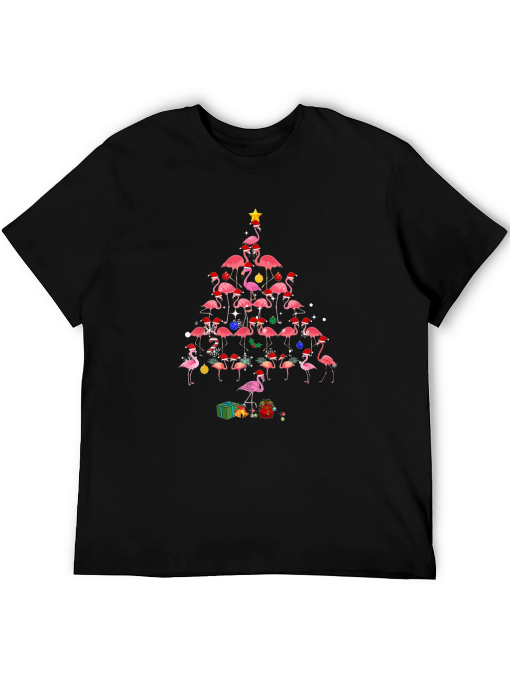 Flamingo Christmas Tree Graphic T-Shirt