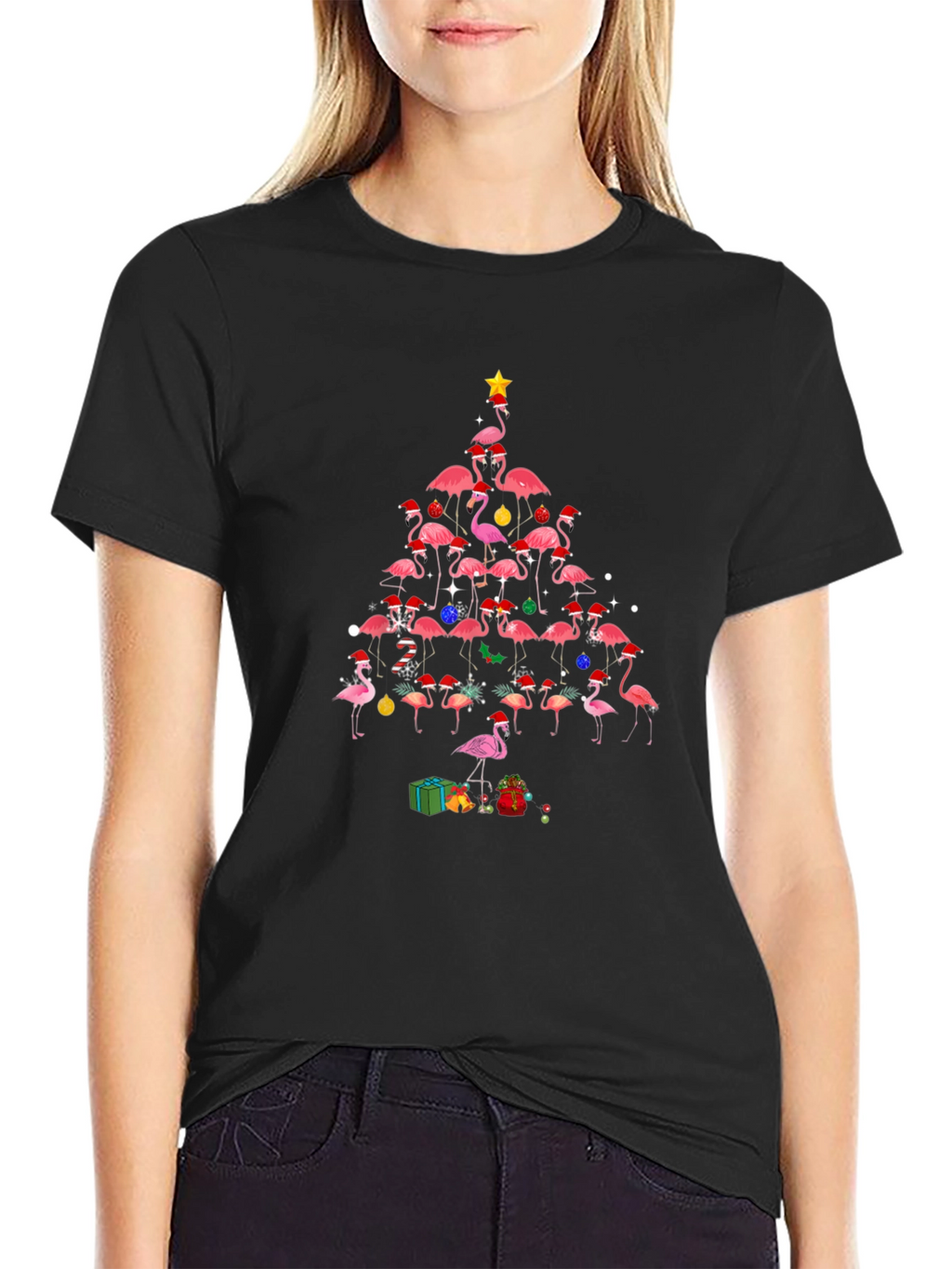 Flamingo Christmas Tree Graphic T-Shirt