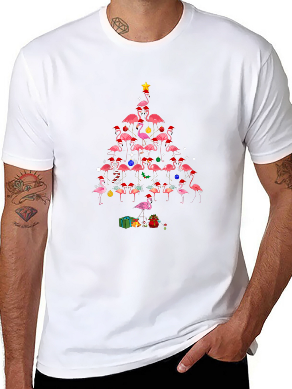 Flamingo Christmas Tree Graphic T-Shirt