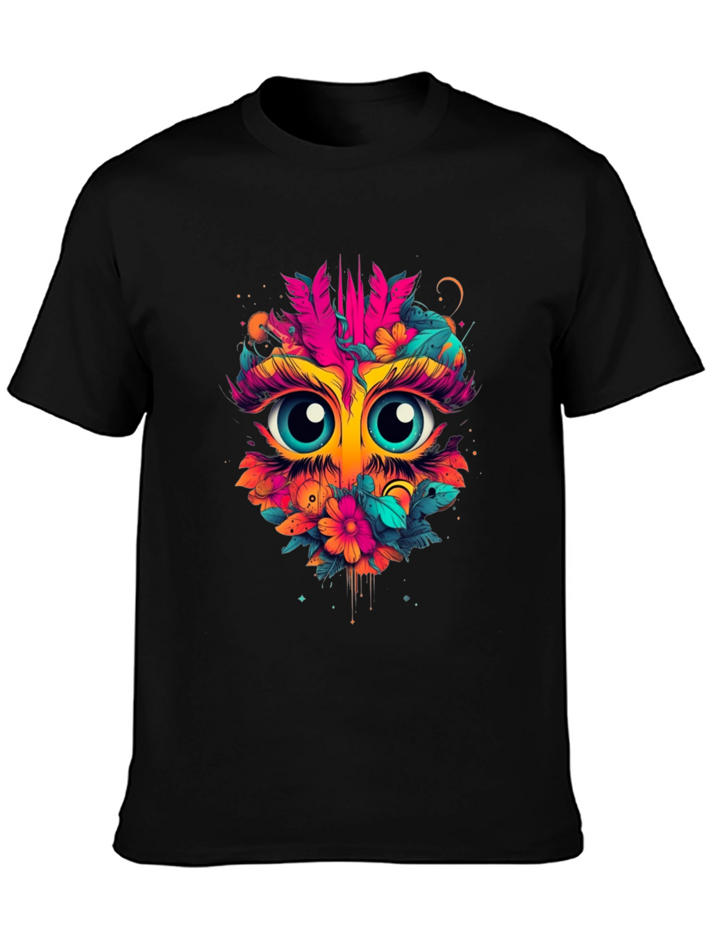 Eye-Catching Floral Owl Graphic Tee - Black