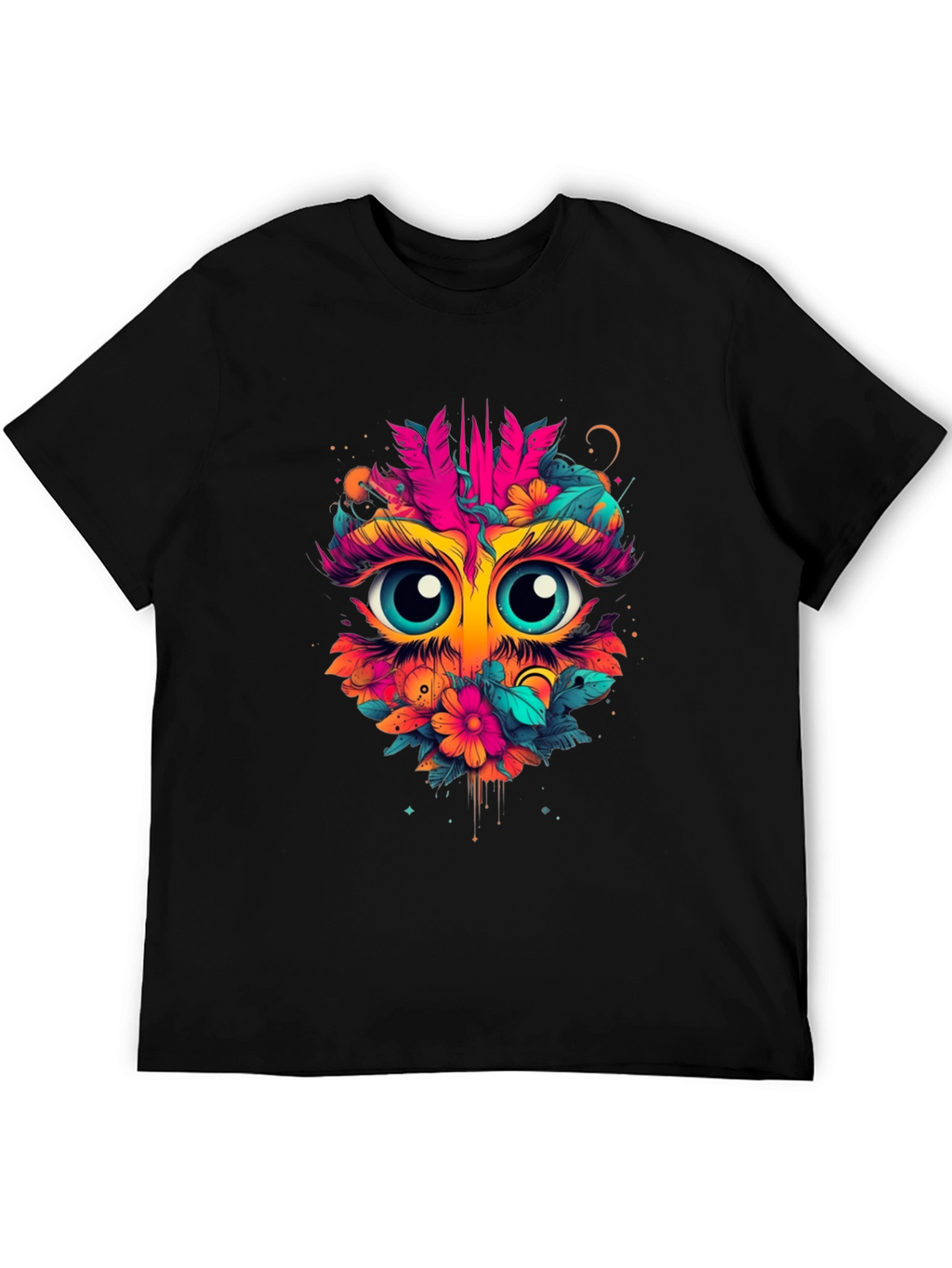 Eye-Catching Floral Owl Graphic Tee - Black
