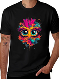 Eye-Catching Floral Owl Graphic Tee - Black