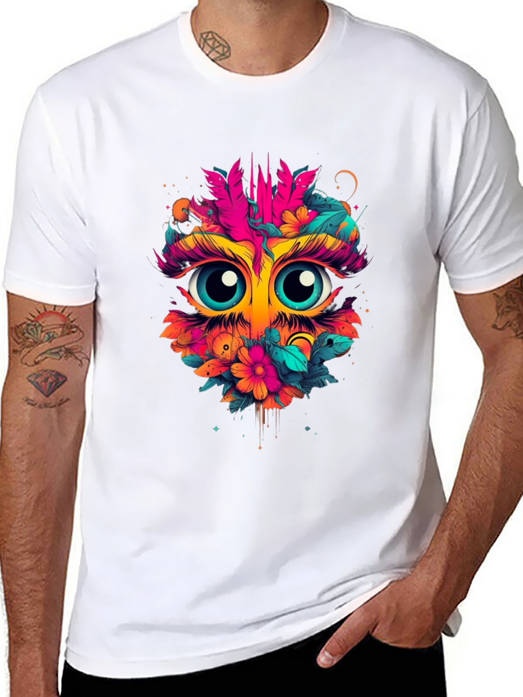 Eye-Catching Floral Owl Graphic Tee - Black