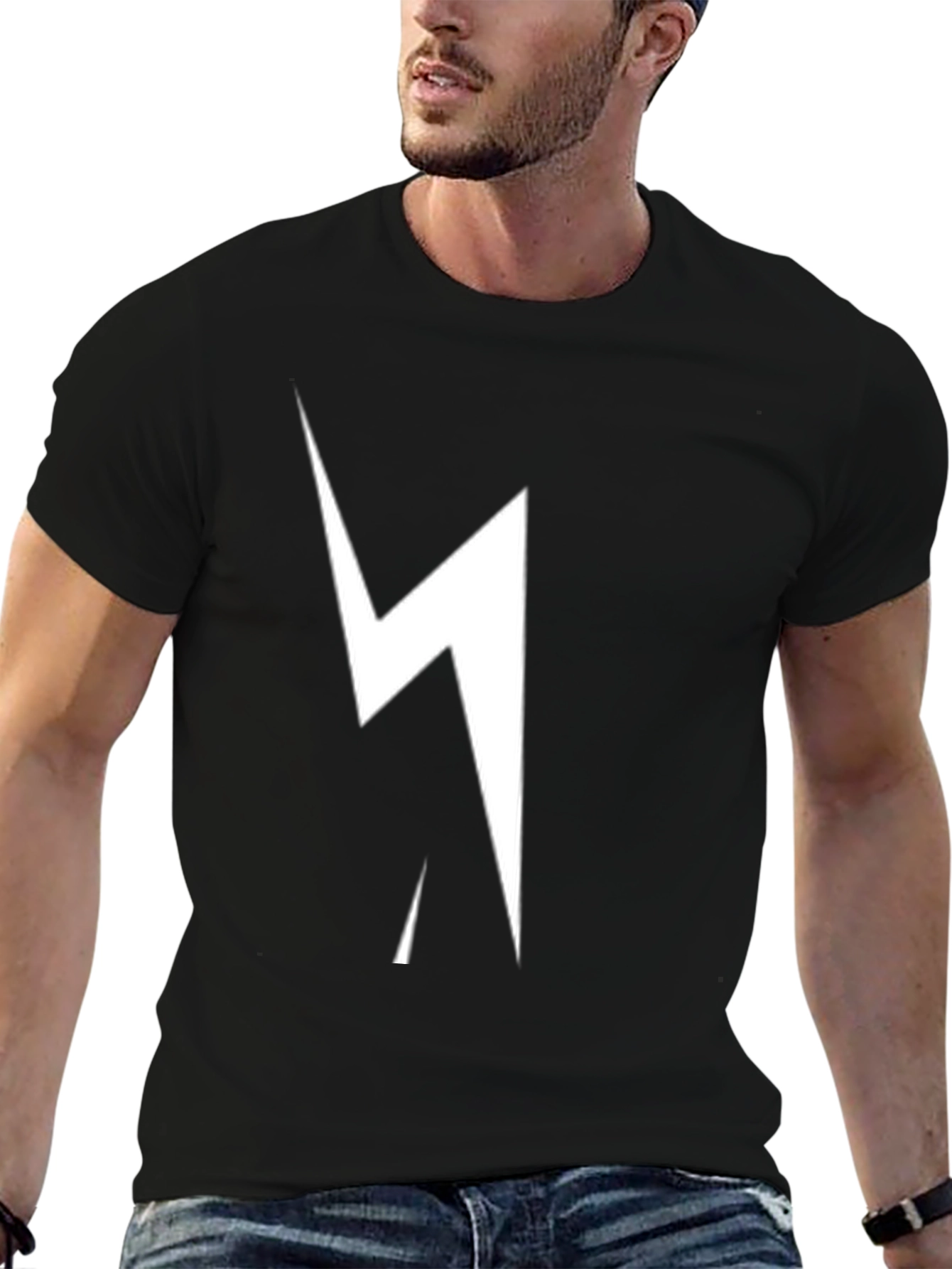 Black T-Shirt with Lightning Bolt Graphic