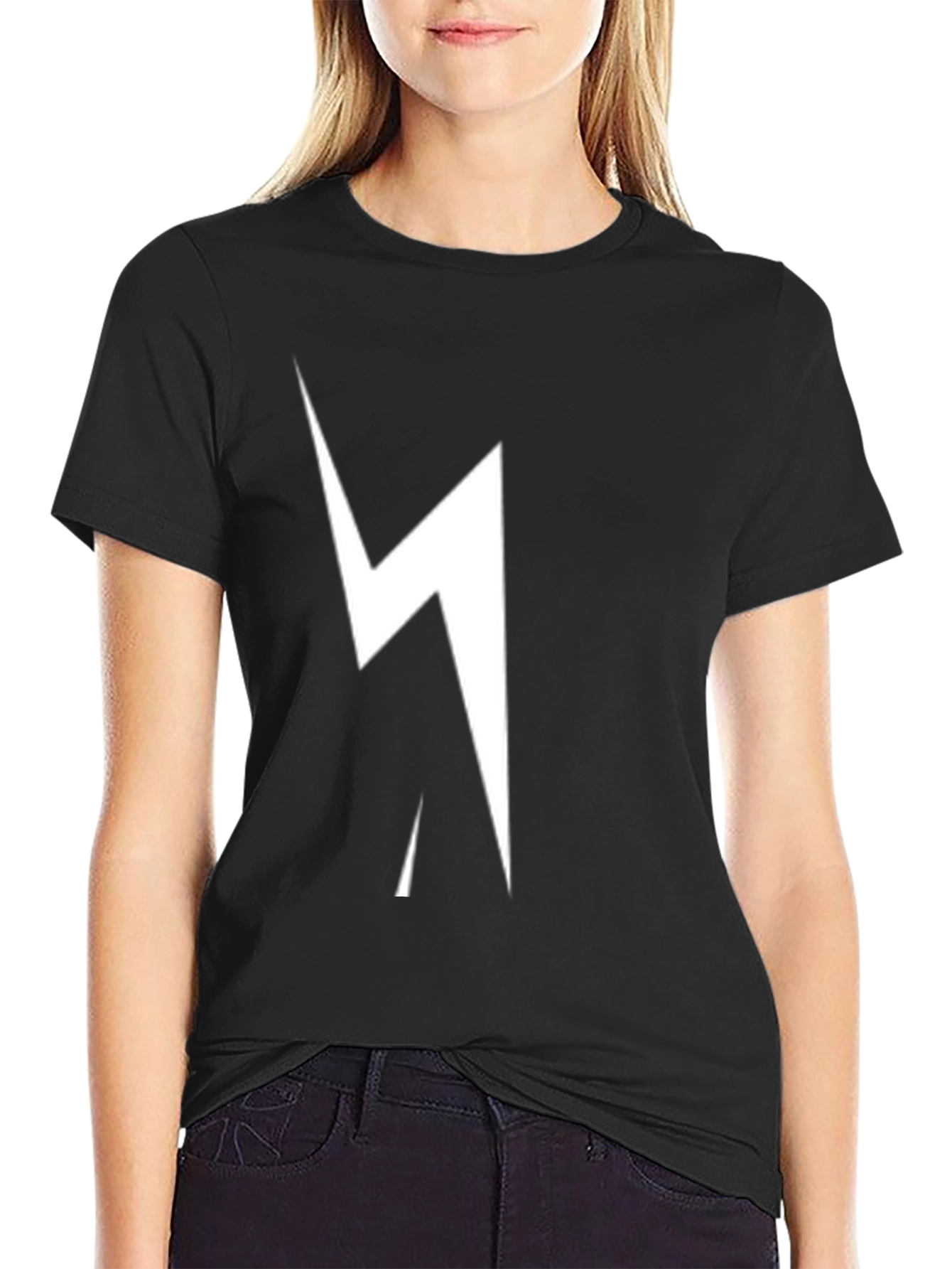Black T-Shirt with Lightning Bolt Graphic