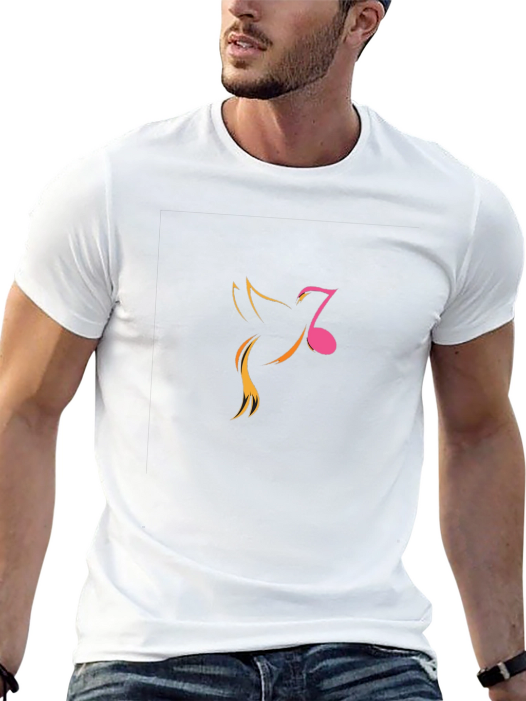 Mens Black Graphic Tee - Music Note Bird Design