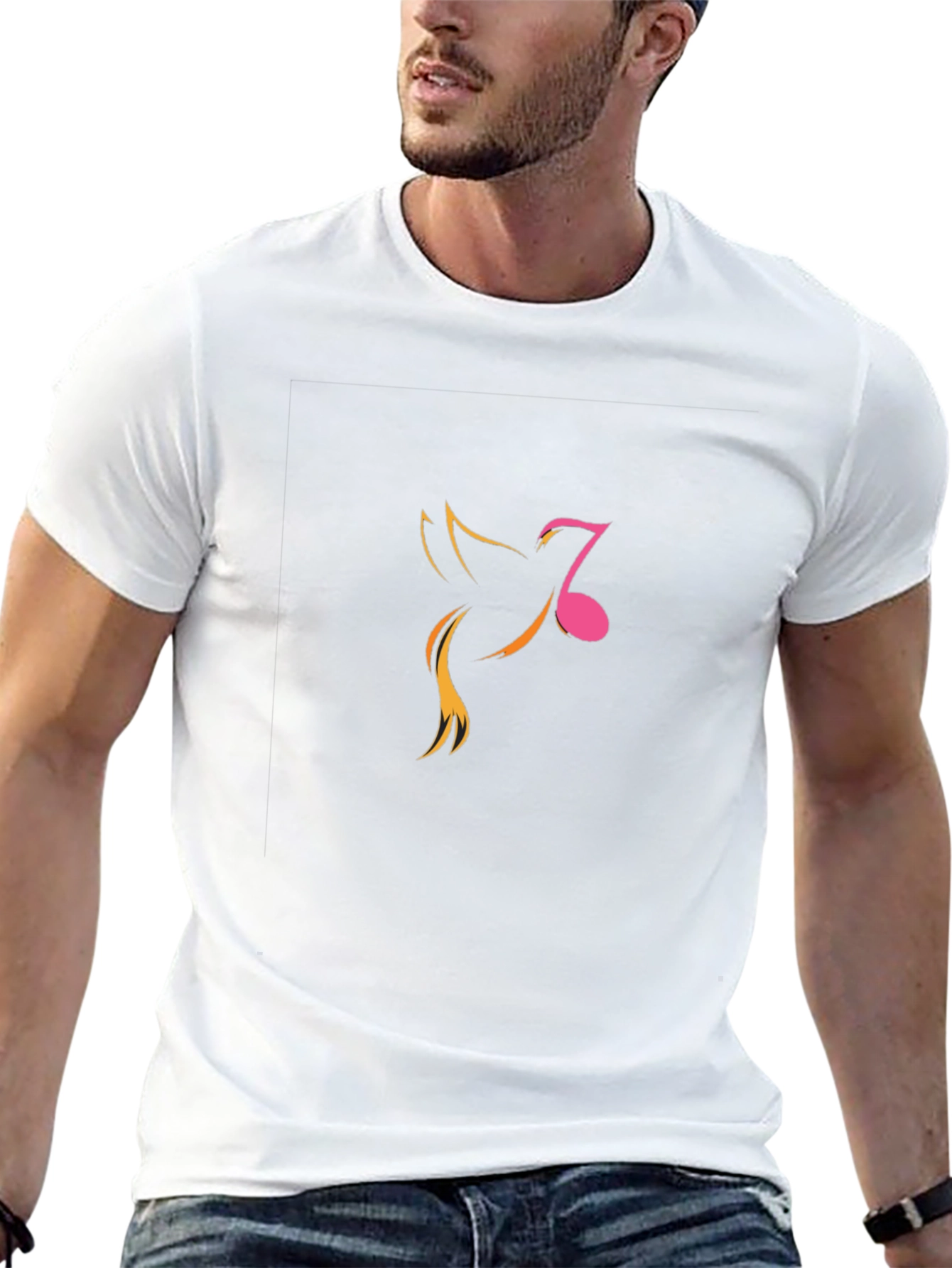 Mens Black Graphic Tee - Music Note Bird Design