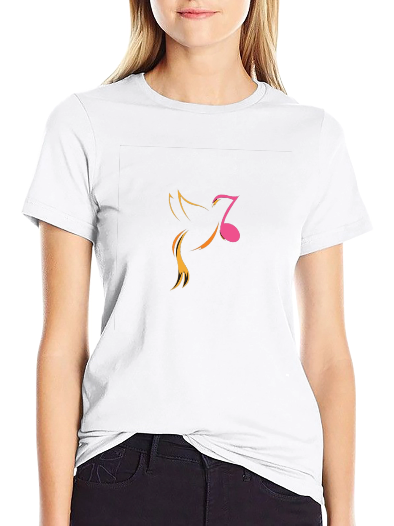 Mens Black Graphic Tee - Music Note Bird Design