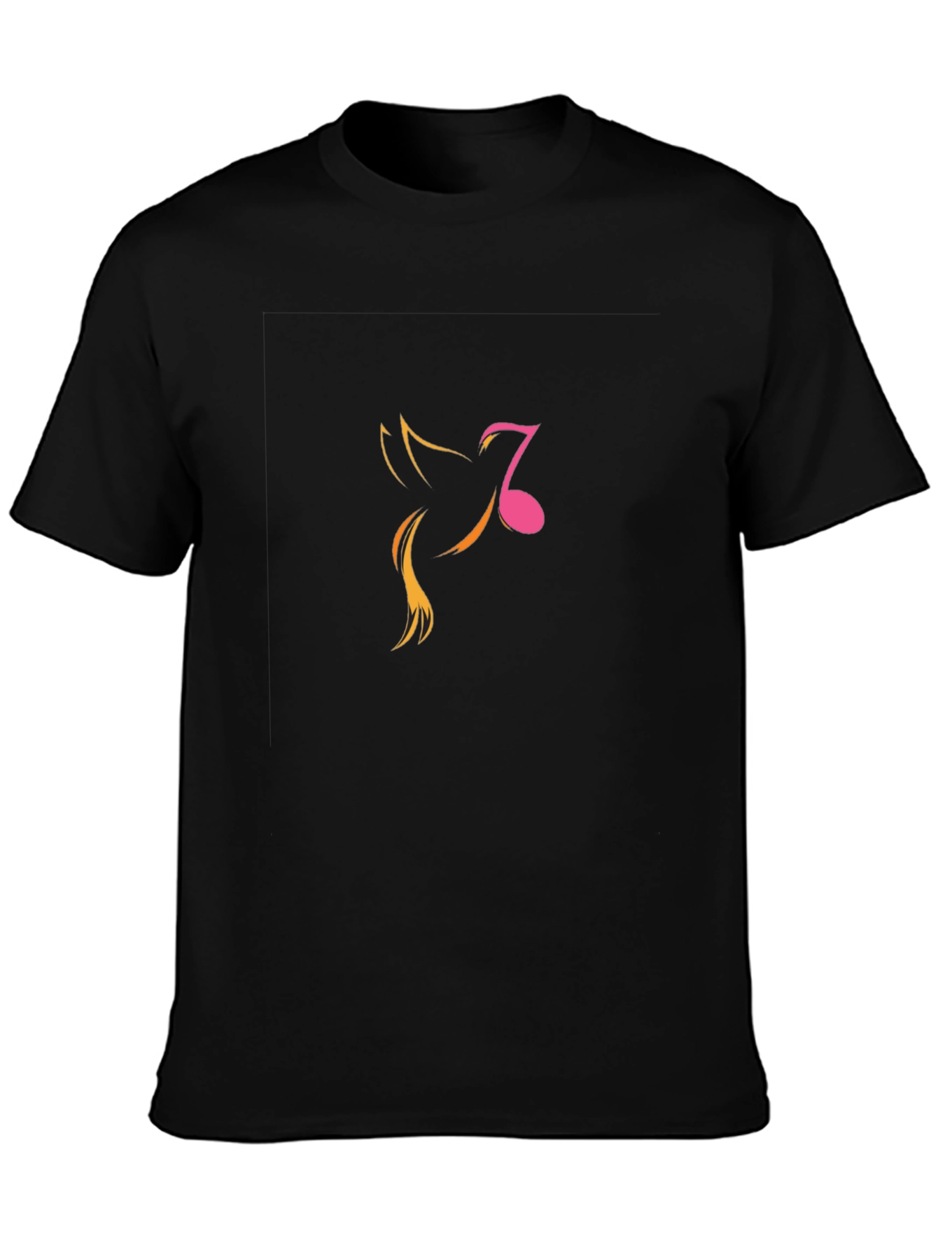Mens Black Graphic Tee - Music Note Bird Design