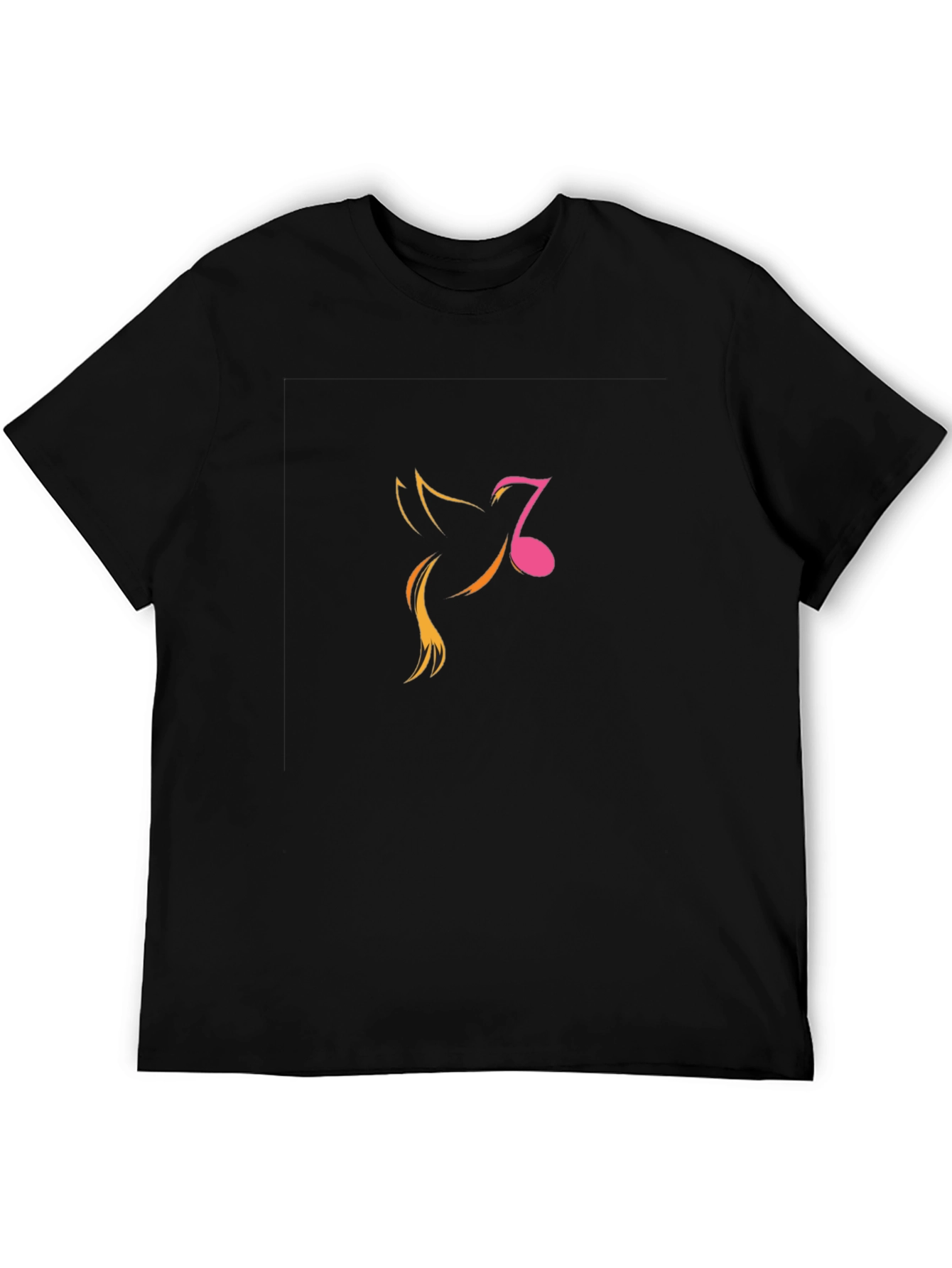 Mens Black Graphic Tee - Music Note Bird Design