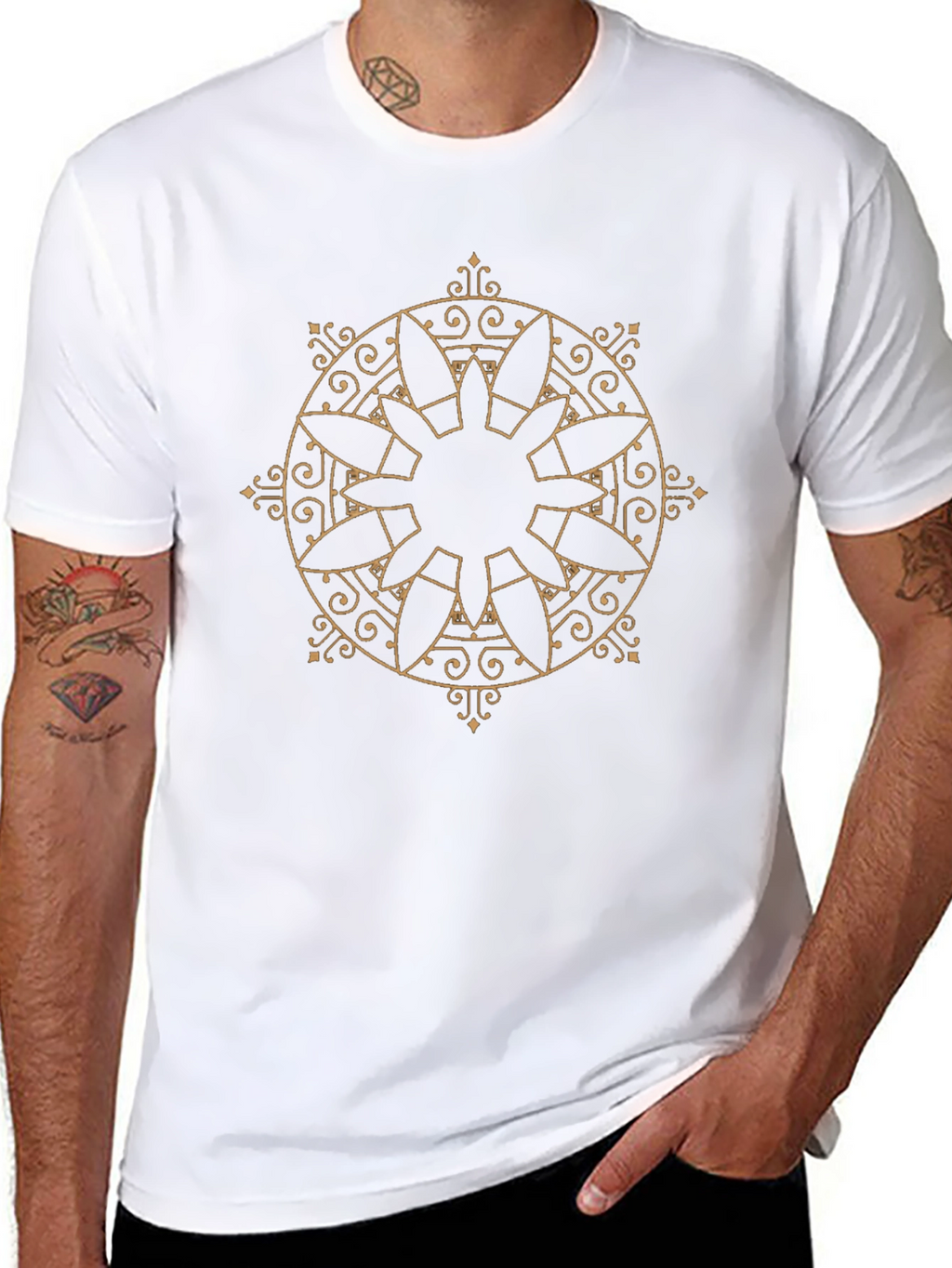 Geometric Mandala Graphic Black Tee