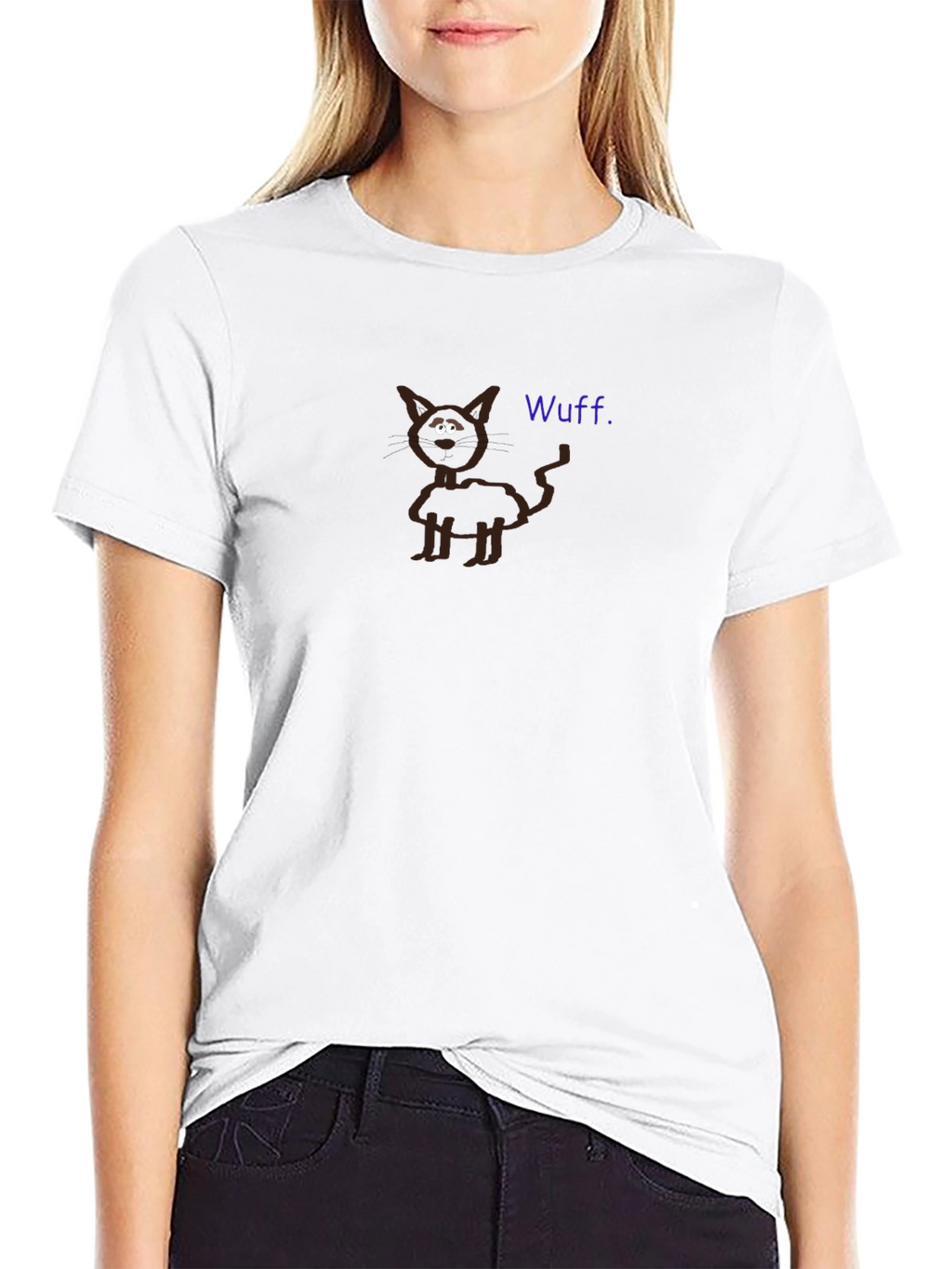 Funny Wuff Cat Graphic Black T-Shirt