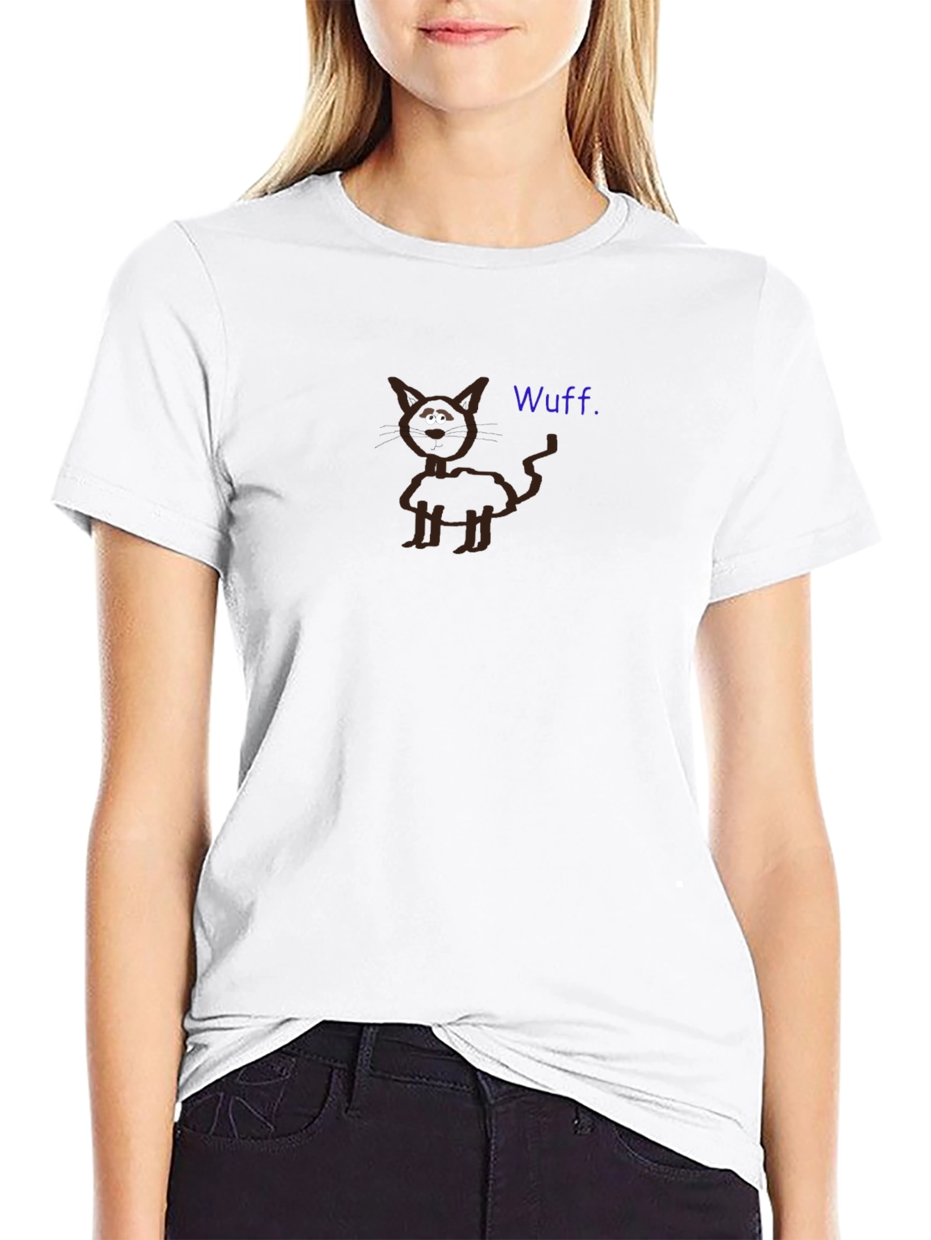 Funny Wuff Cat Graphic Black T-Shirt