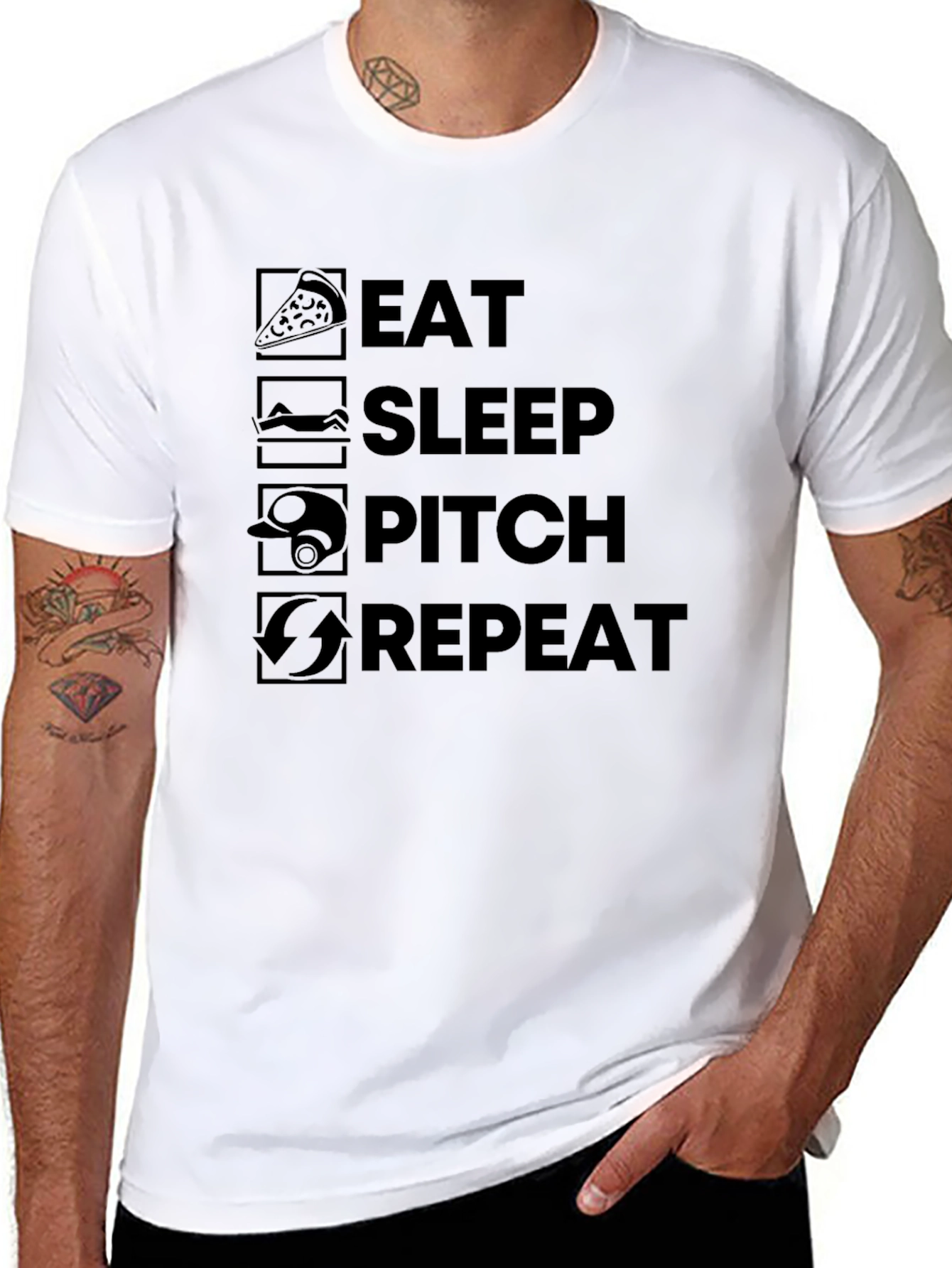 Eat Sleep Pitch Repeat Black T-Shirt