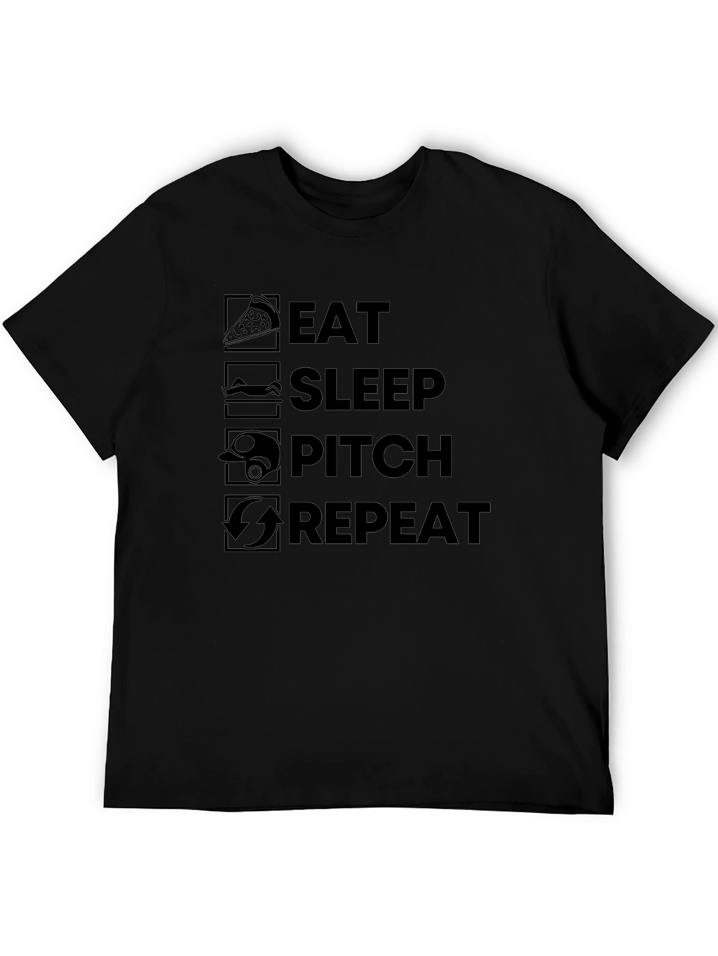 Eat Sleep Pitch Repeat Black T-Shirt