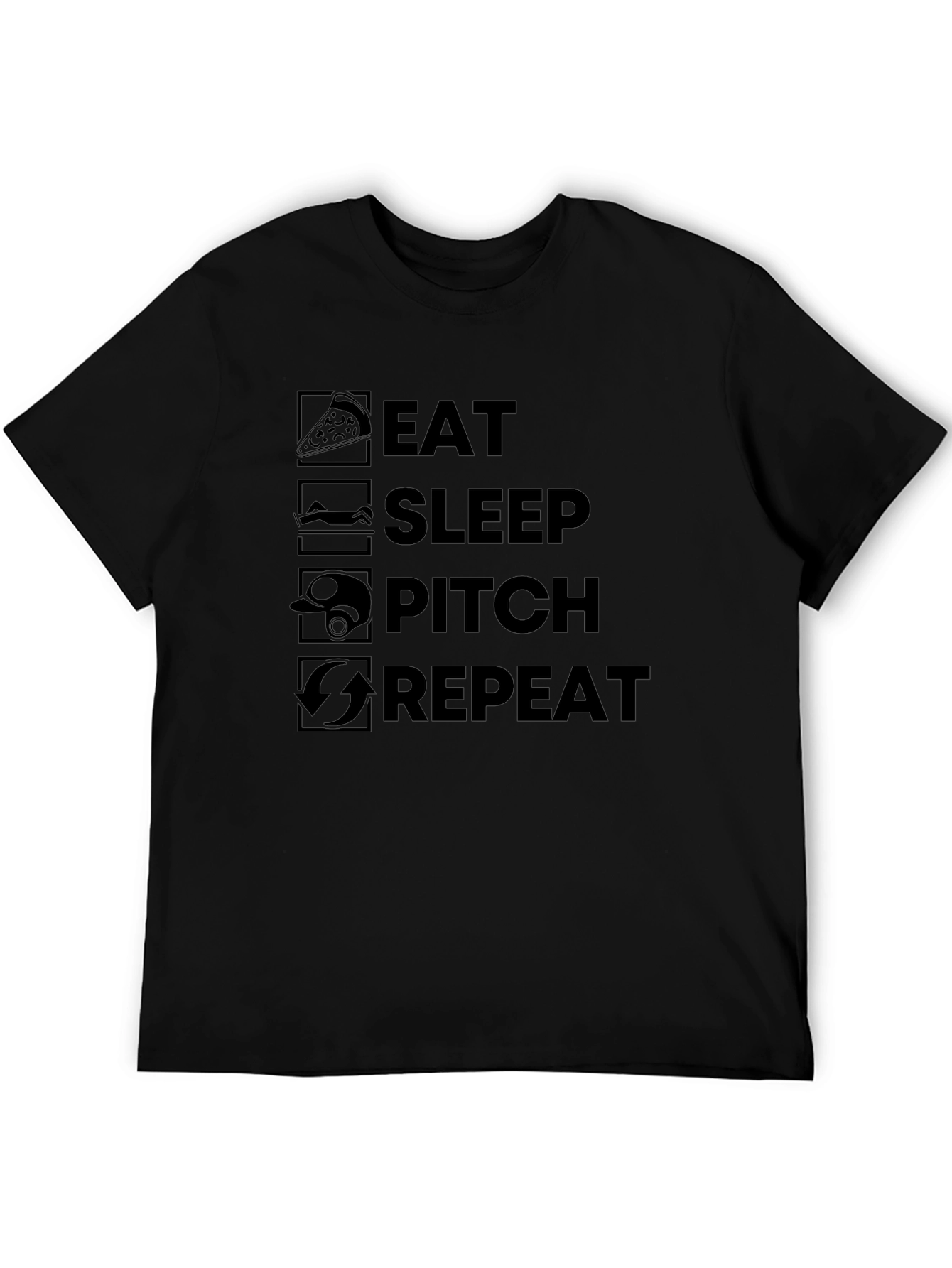 Eat Sleep Pitch Repeat Black T-Shirt
