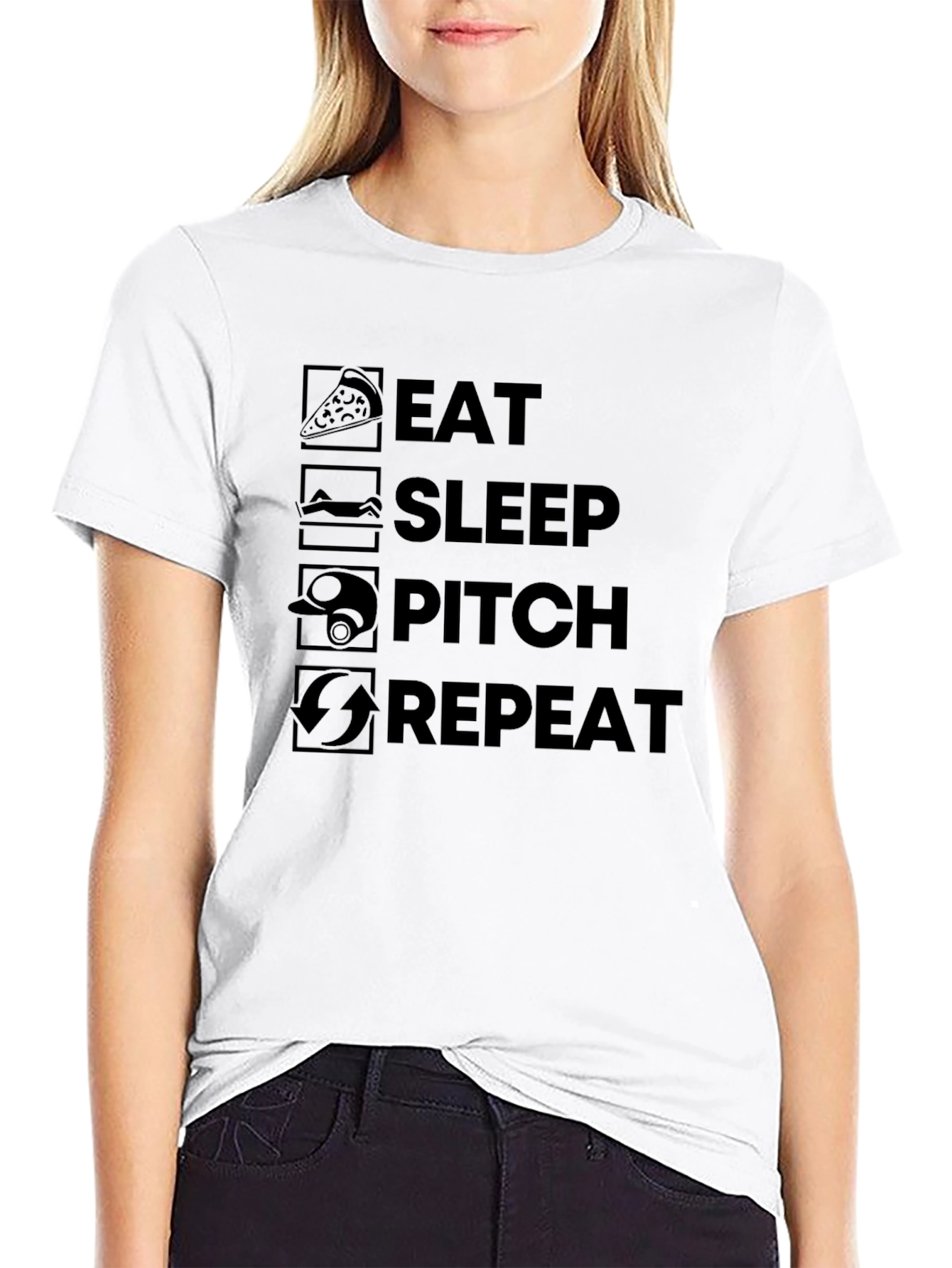 Eat Sleep Pitch Repeat Black T-Shirt