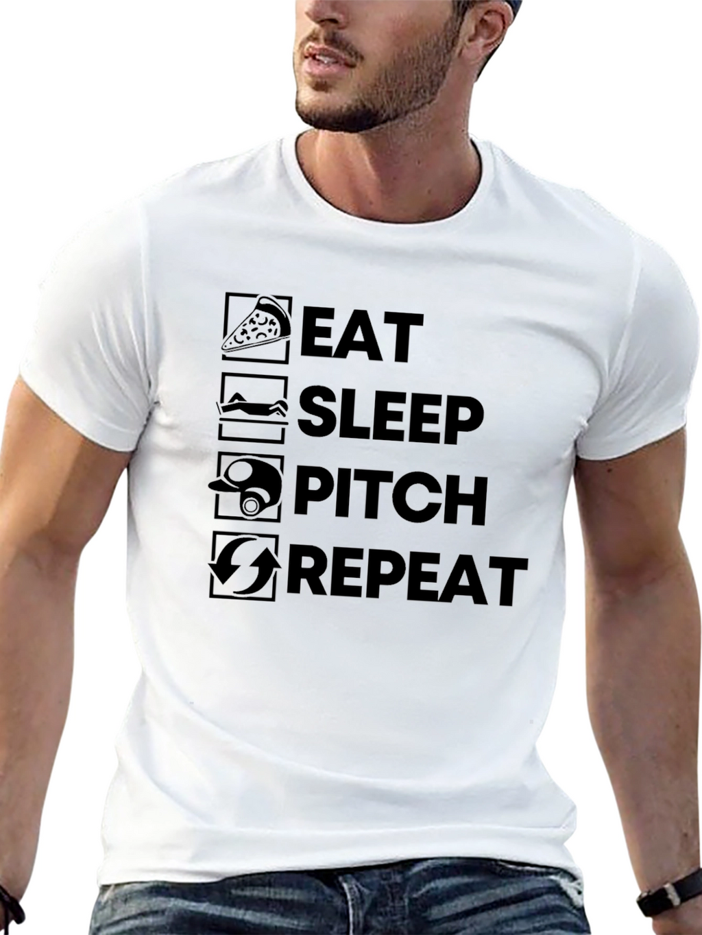 Eat Sleep Pitch Repeat Black T-Shirt