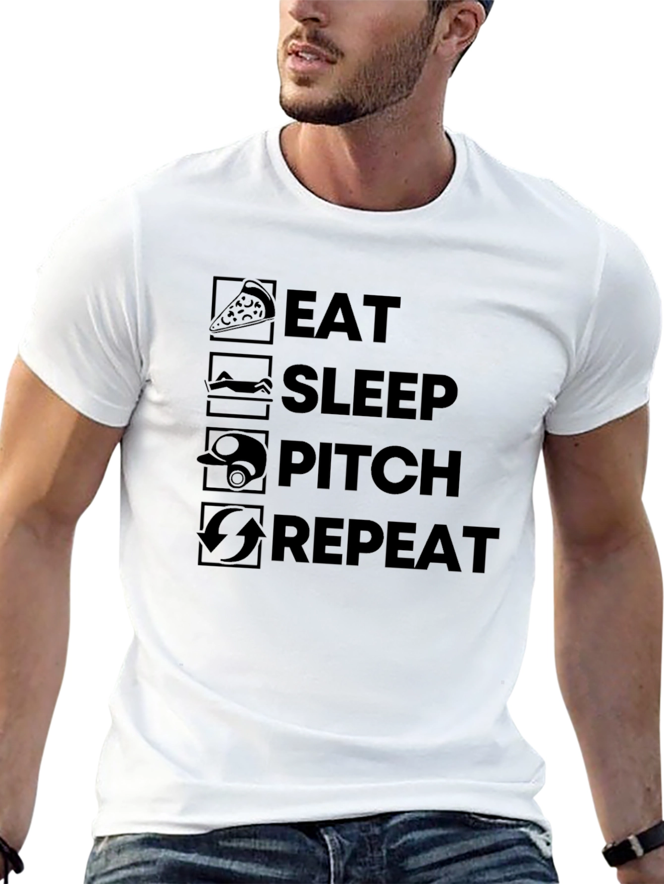 Eat Sleep Pitch Repeat Black T-Shirt