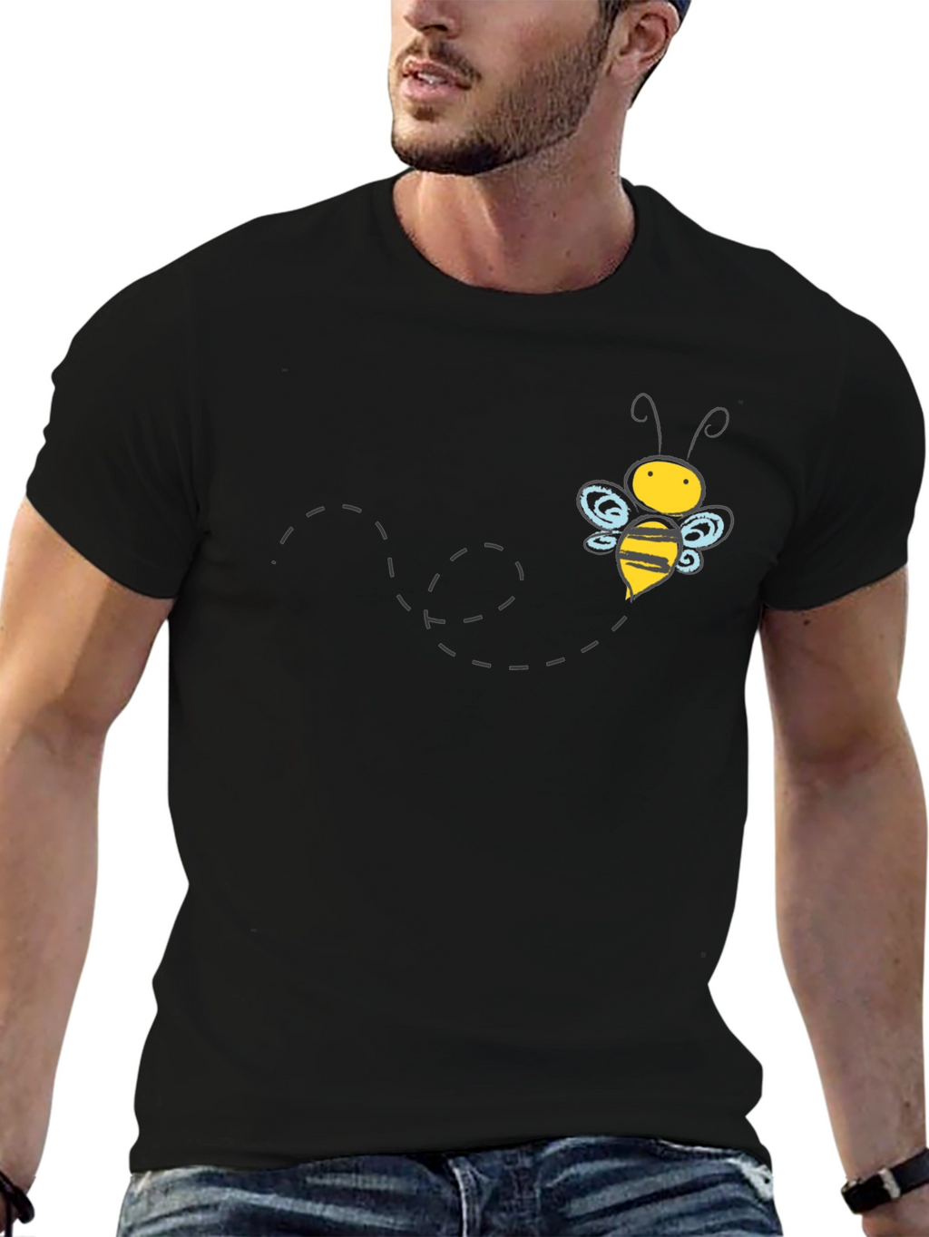 Mens Black Bee Graphic T-Shirt