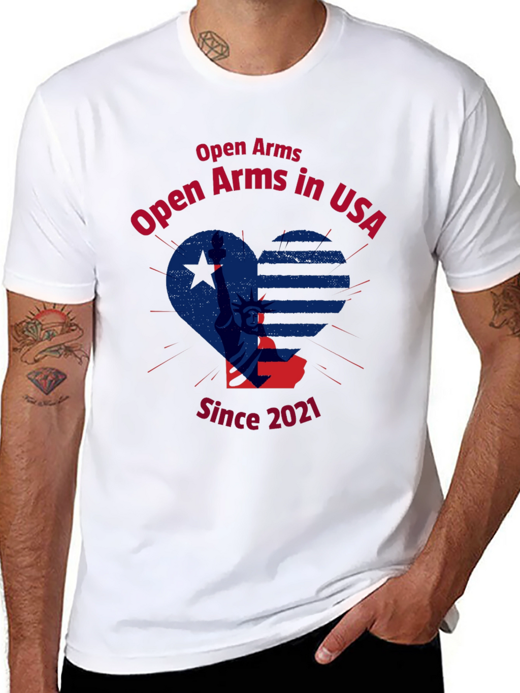 Open Arms in USA Patriotic Graphic T-Shirt