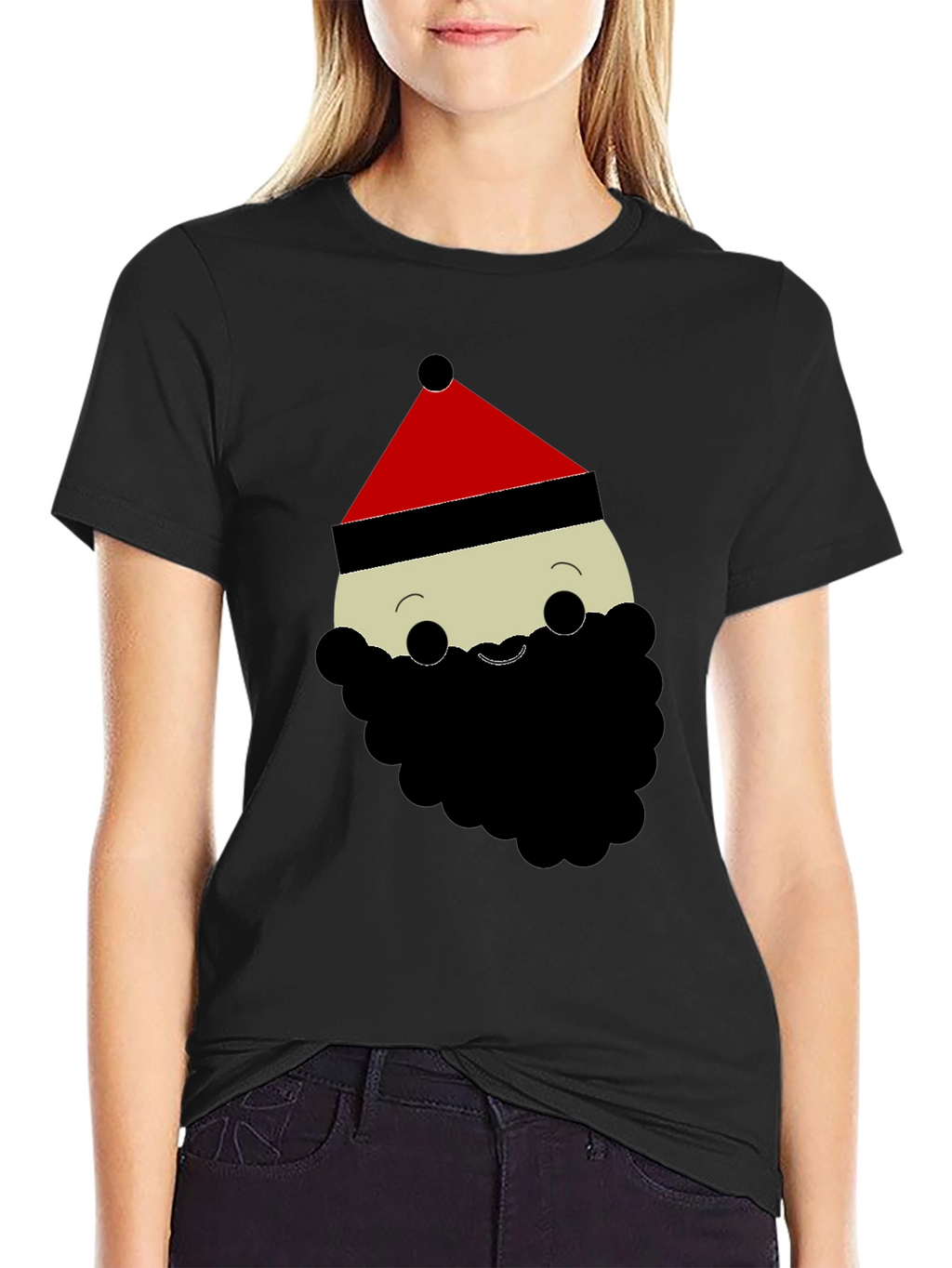 Santa Cartoon Graphic Black T-Shirt