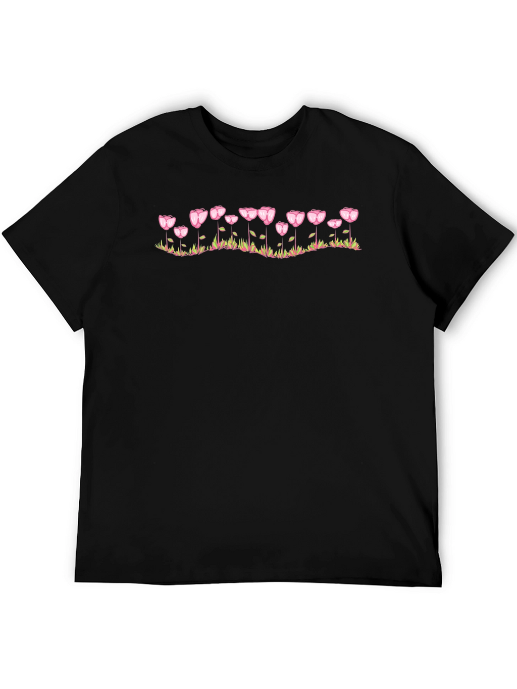Floral Heart Tulip Graphic Black T-Shirt