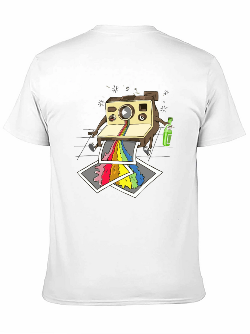 Retro Camera Rainbow Print Black T-Shirt