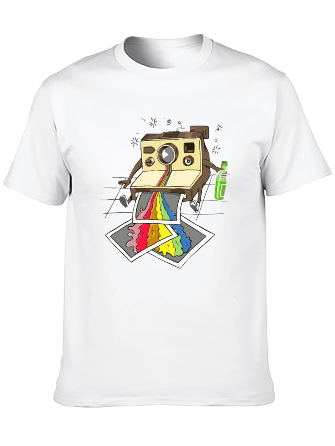 Retro Camera Rainbow Print Black T-Shirt