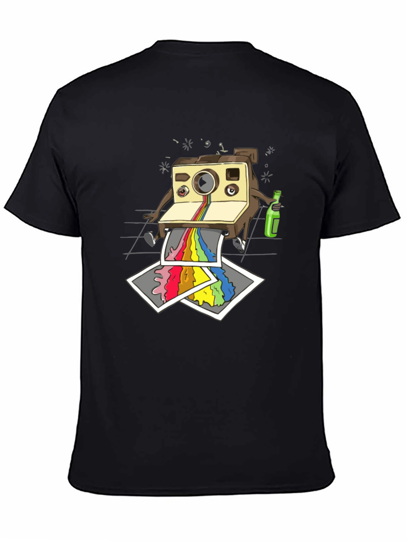 Retro Camera Rainbow Print Black T-Shirt