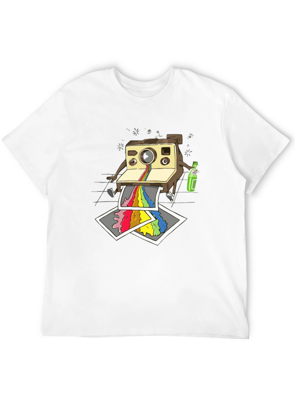 Retro Camera Rainbow Print Black T-Shirt