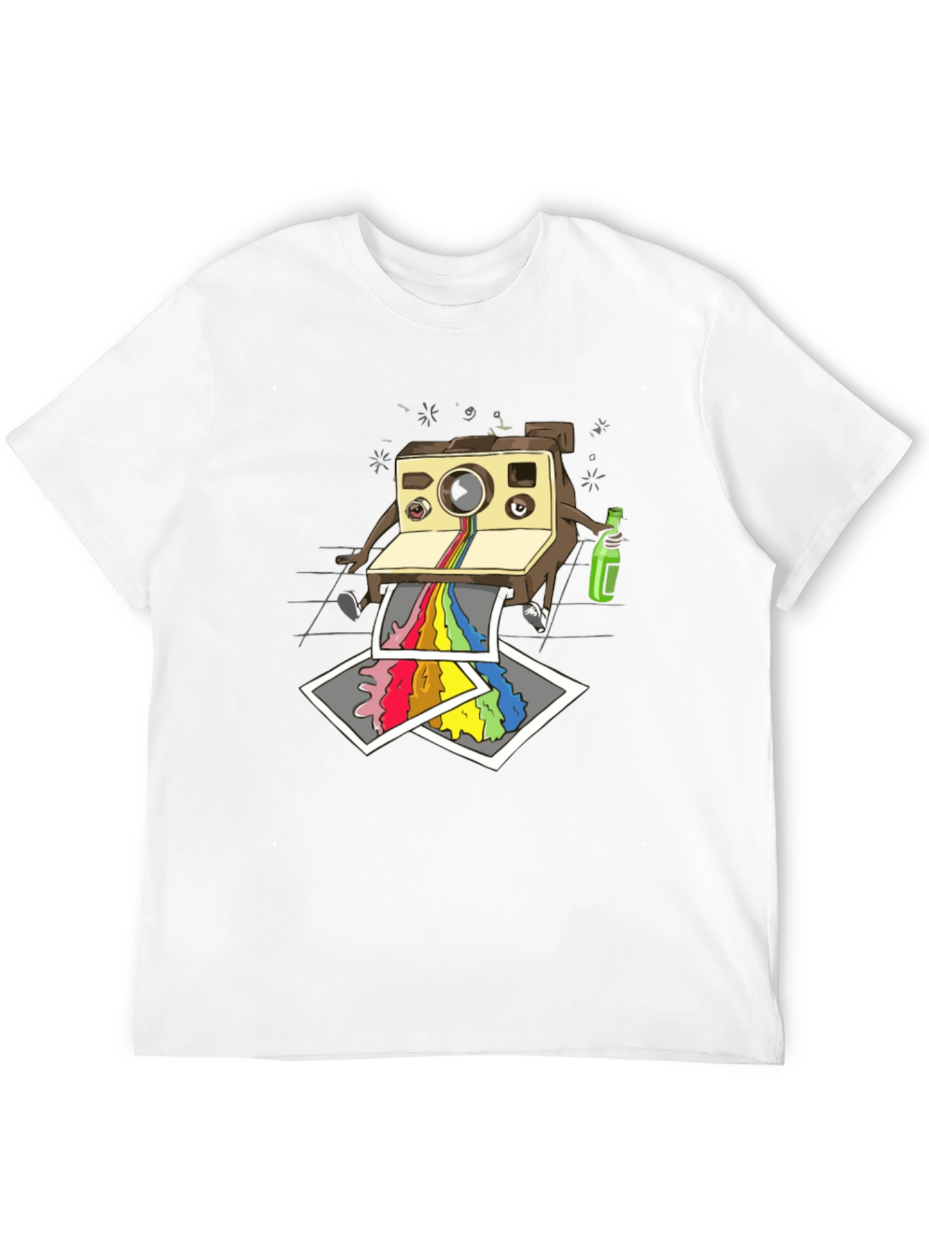 Retro Camera Rainbow Print Black T-Shirt