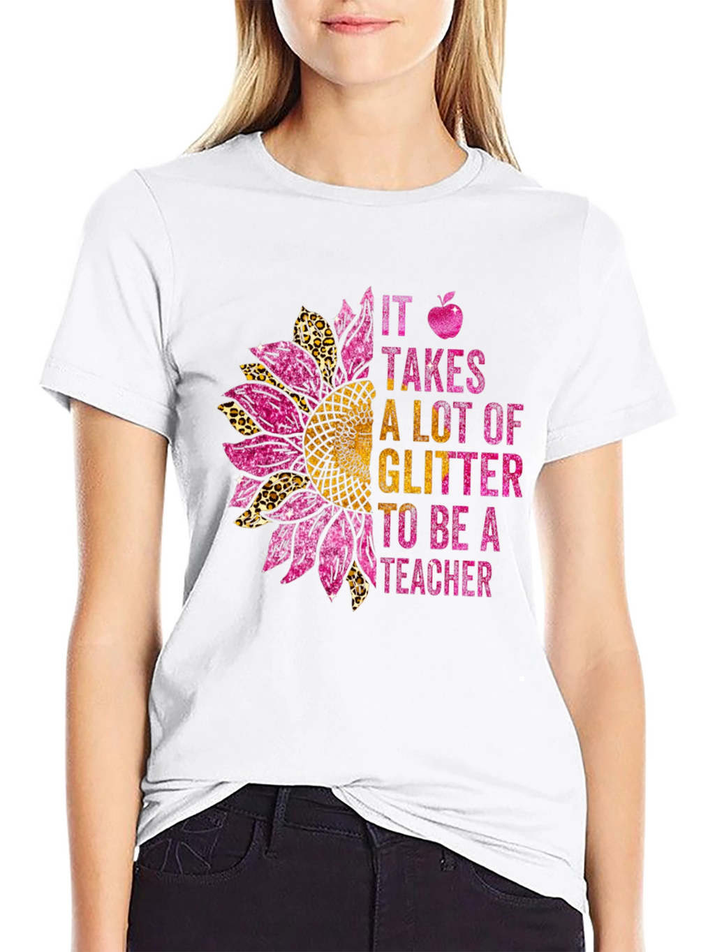 Glitter Teacher Sunflower T-Shirt