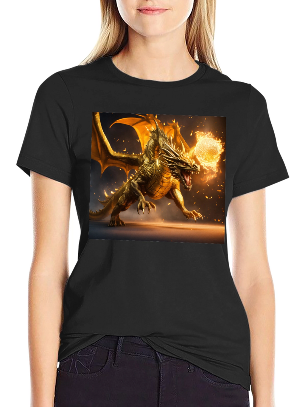 Dragon Fireball Graphic Black T-Shirt