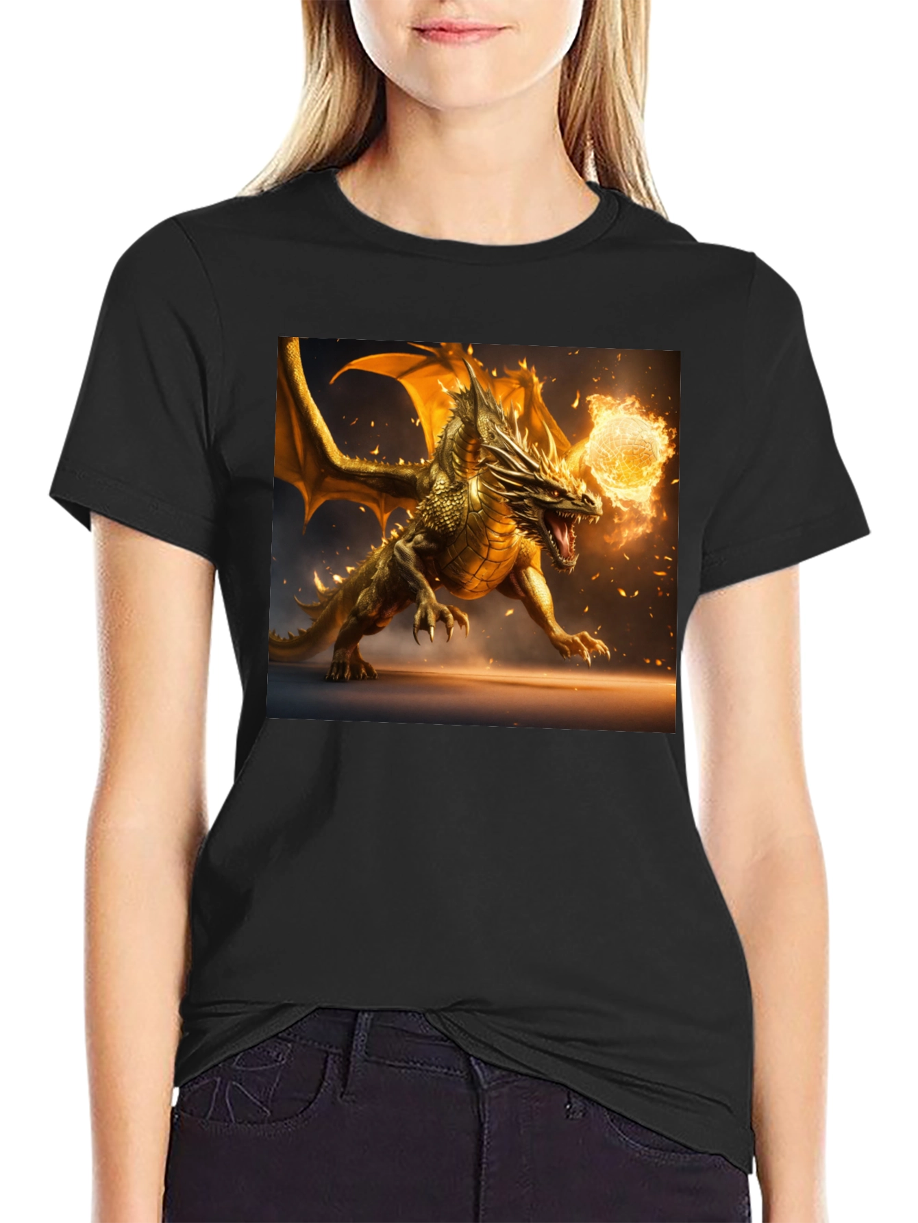 Dragon Fireball Graphic Black T-Shirt