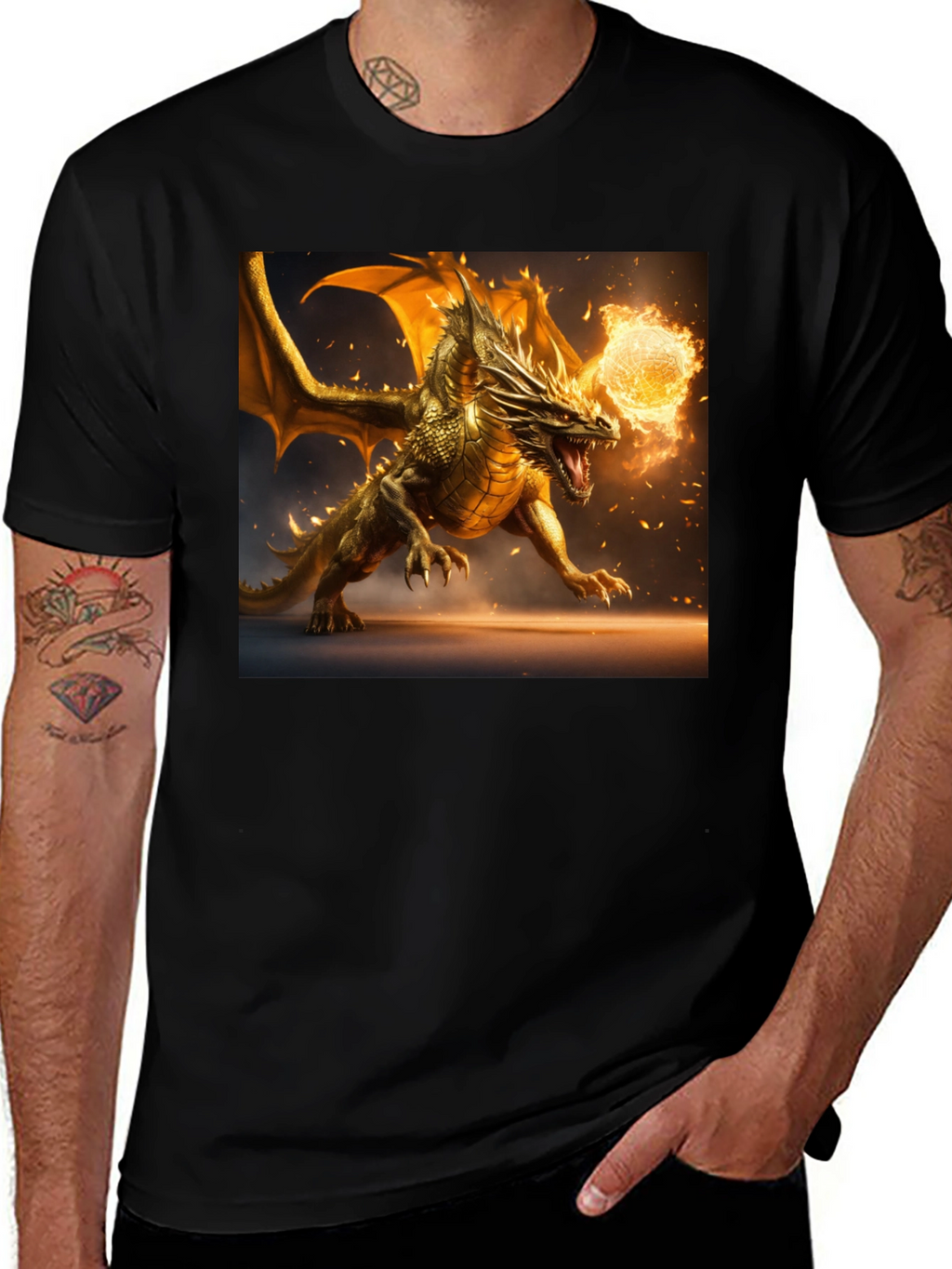 Dragon Fireball Graphic Black T-Shirt