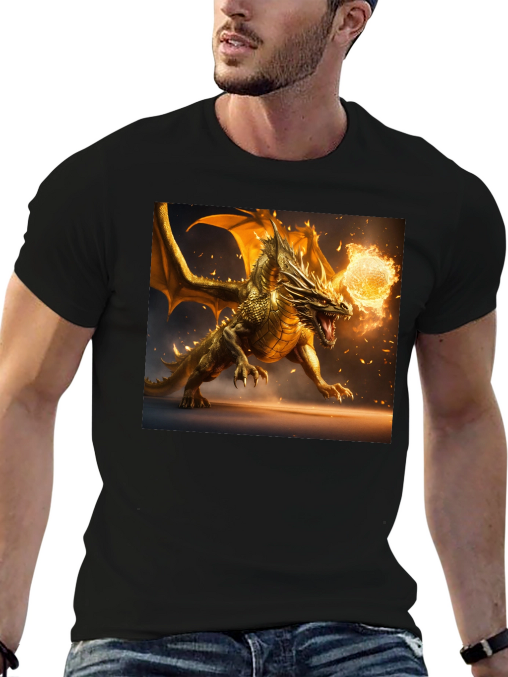 Dragon Fireball Graphic Black T-Shirt