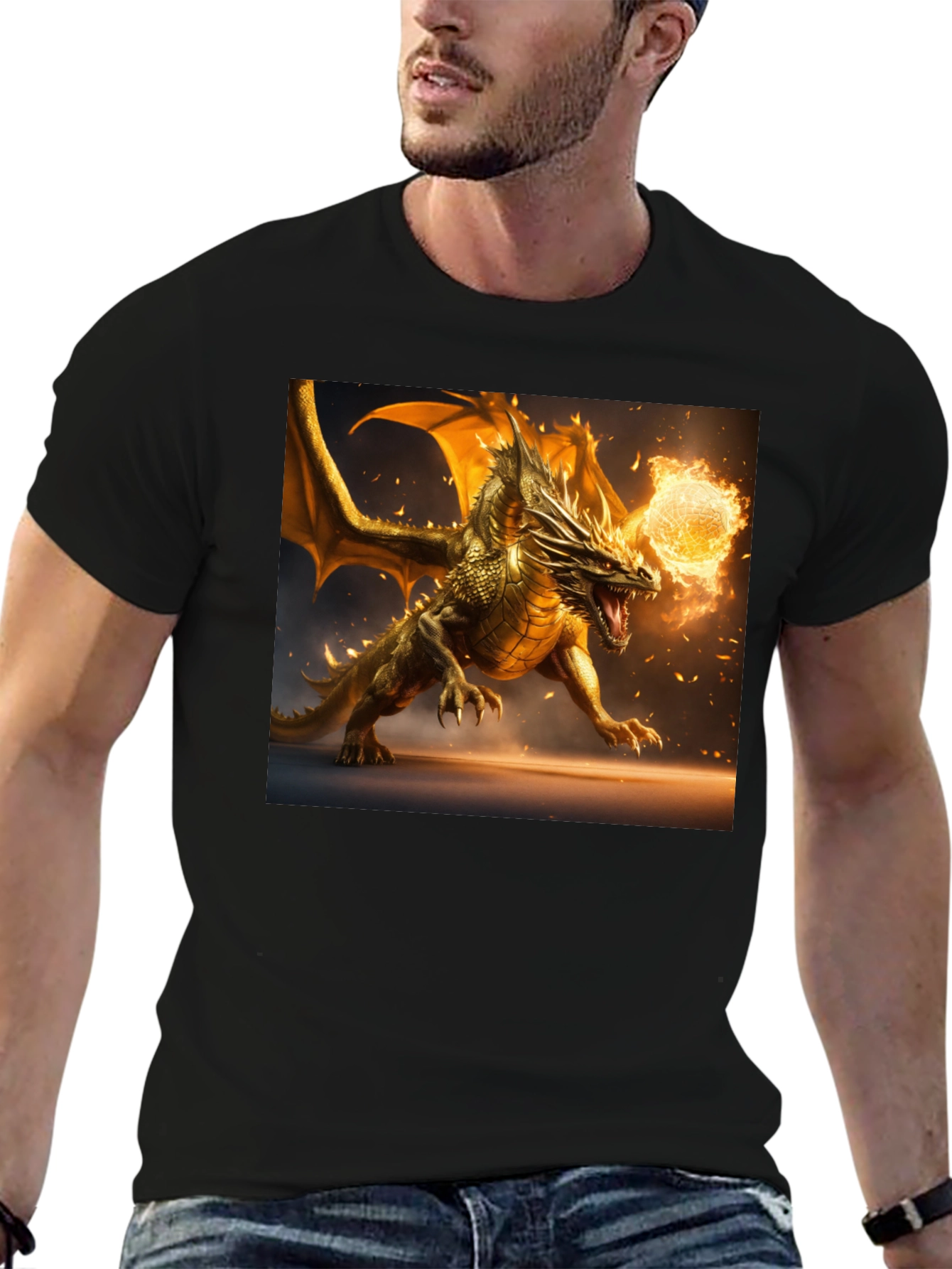 Dragon Fireball Graphic Black T-Shirt