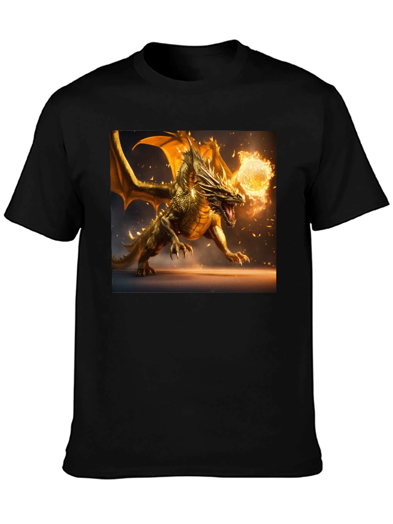 Dragon Fireball Graphic Black T-Shirt