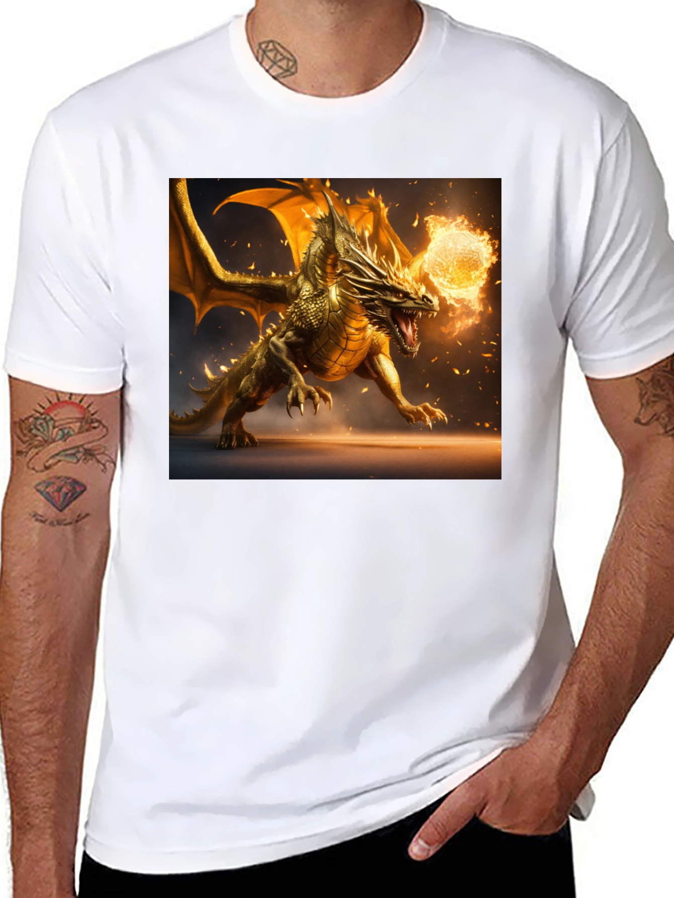 Dragon Fireball Graphic Black T-Shirt